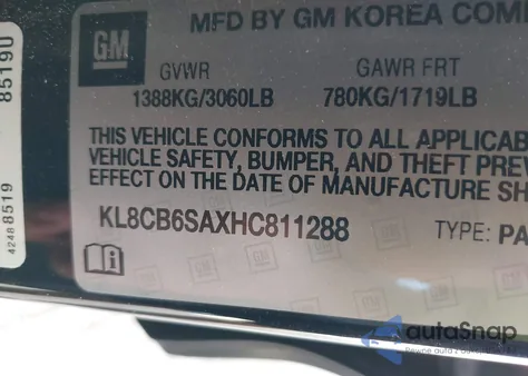 2017 Chevrolet Spark Ls Cvt из США, поврежденный, VIN KL8CB6SAXHC811288